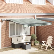   vidaXL Behúzható napellenző Zöld és fehér 350 x 250 cm szövet