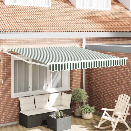 vidaXL Behúzható napellenző Zöld és Fehér 350 x 250 cm