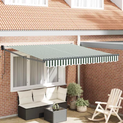 vidaXL Behúzható napellenző Zöld és Fehér 350 x 250 cm