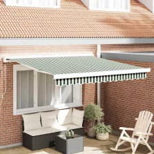   vidaXL Behúzható napellenző Zöld és Fehér 350 x 250 cm Szövet és Fém
