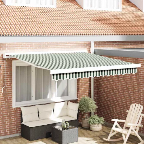 vidaXL Behúzható napellenző Zöld és Fehér 350 x 250 cm Szövet és Fém