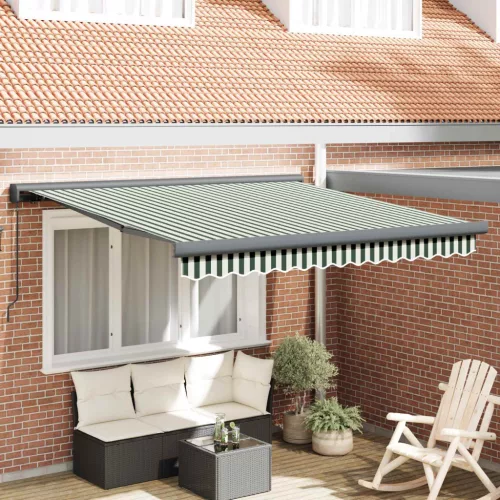 vidaXL Behúzható napellenző Zöld és Fehér 350 x 250 cm Szövet és Fém