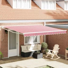  vidaXL Behúzható napellenző Piros és Fehér 400 × 300 cm