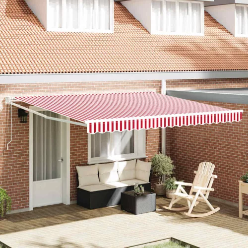 vidaXL Behúzható napellenző Piros és Fehér 400 × 300 cm