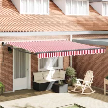   vidaXL Behúzható napellenző Piros és Fehér 400 × 300 cm