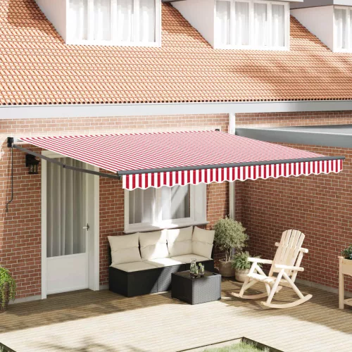 vidaXL Behúzható napellenző Piros és Fehér 400 × 300 cm