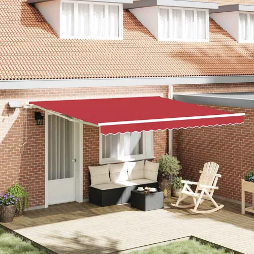 vidaXL Behúzható napellenző Piros 400 × 300 cm Szövet és Acél