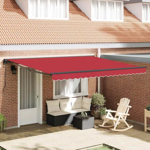 vidaXL Behúzható napellenző Piros 400 × 300 cm Poliészter és fém