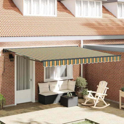 vidaXL Behúzható napellenző Zöld és Sárga 400 × 300 cm