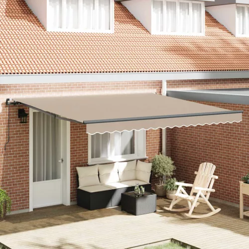 vidaXL Behúzható napellenző Bézs 400 × 350 cm Poliészter és acél