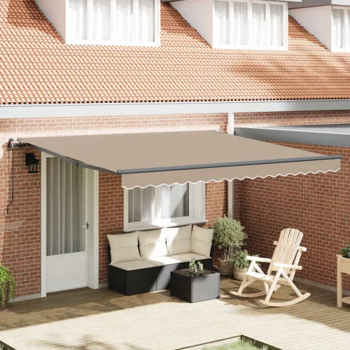 vidaXL Behúzható napellenző Bézs 400 × 350 cm Szövet és Alumínium
