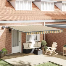   vidaXL Behúzható napellenző Zöld és sárga 400 × 350 cm szövet