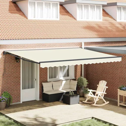 vidaXL Behúzható napellenző Krém 450 × 300 cm Poliészter és fém