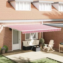   vidaXL Behúzható napellenző Piros és Fehér 450 × 300 cm