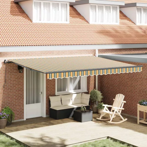 vidaXL Behúzható napellenző Zöld és sárga 450 × 300 cm