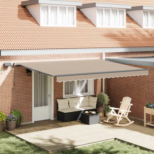 vidaXL Behúzható napellenző LED -es lámpákkal Bézs 450 ×350 cm szövet