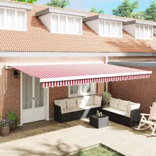   vidaXL Behúzható napellenző Piros és Fehér 500 × 300 cm Szövet és Fém