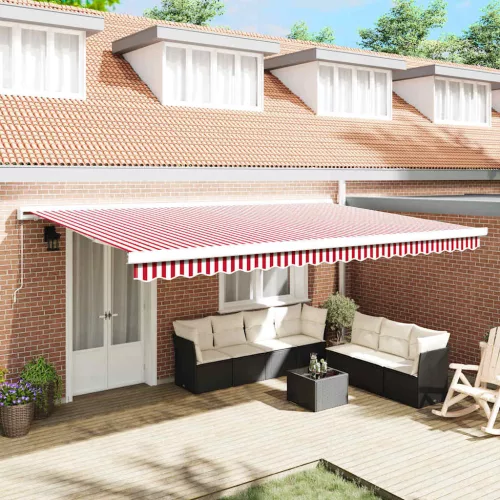 vidaXL Behúzható napellenző Piros és Fehér 500 × 300 cm Szövet és Fém