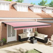   vidaXL Behúzható napellenző Piros és Fehér 500 × 300 cm Szövet és Fém