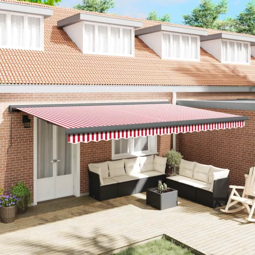 vidaXL Behúzható napellenző Piros és Fehér 500 × 300 cm Szövet és Fém