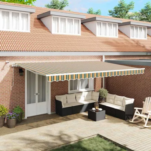 vidaXL Behúzható napellenző Zöld és Sárga 500 × 300 cm