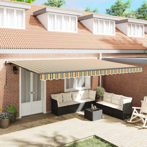 vidaXL Behúzható napellenző Zöld és sárga 500 × 300 cm