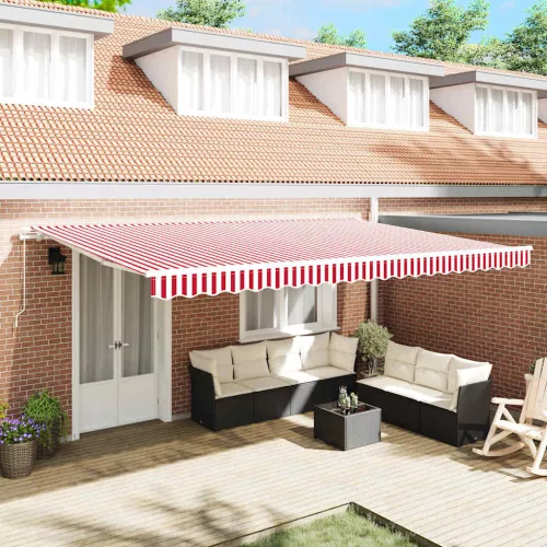 vidaXL Behúzható napellenző Piros és Fehér 500 × 350 cm