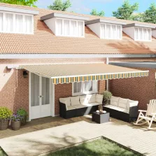   vidaXL Behúzható napellenző Zöld és sárga 500 × 350 cm Szövet és Acél