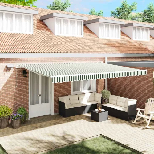 vidaXL Behúzható napellenző Zöld és Fehér 500 × 350 cm Szövet és Acél