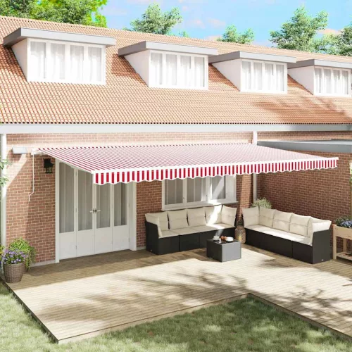 vidaXL Behúzható napellenző Piros és Fehér 600 × 350 cm Szövet és Acél