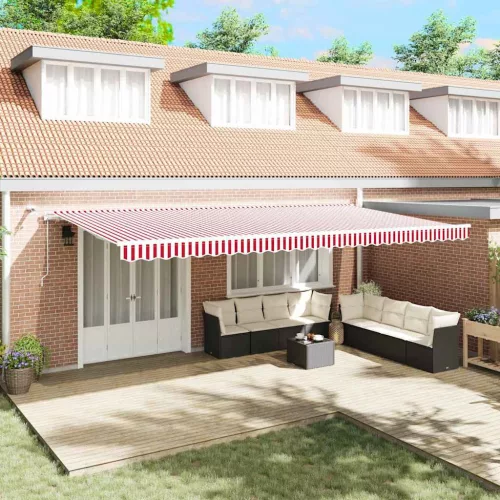 vidaXL Behúzható napellenző Piros és Fehér 600 × 350 cm