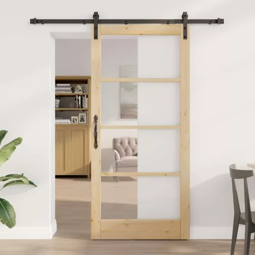 vidaXL Csúszó ajtó ORKDAL Természetes és fekete 93 x 202 cm