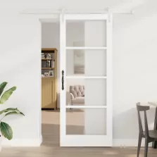   vidaXL Csúszó ajtó ORKDAL Fehér 83 x 211 cm Tömör fenyőfa és üveg