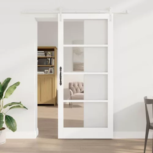 vidaXL Csúszó ajtó ORKDAL Fehér 93 x 211 cm Tömör fenyőfa és üveg
