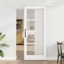   vidaXL Csúszó ajtó ORKDAL Fehér 83 x 202 cm Tömör fenyőfa és üveg