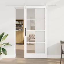   vidaXL Csúszó ajtó ORKDAL Fehér 93 x 211 cm Tömör fenyőfa és üveg