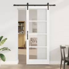   vidaXL Csúszó ajtó ORKDAL Fehér 83 x 211 cm Tömör fenyőfa és üveg