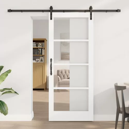 vidaXL Csúszó ajtó ORKDAL Fehér 83 x 202 cm Tömör fenyőfa és üveg