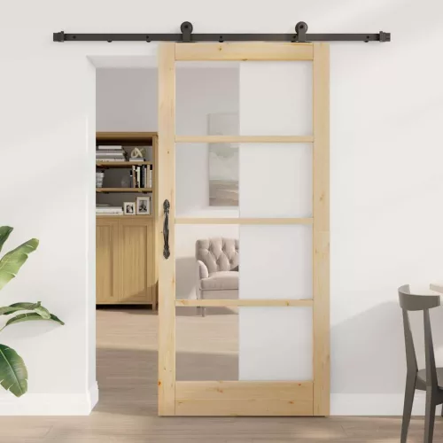 vidaXL Csúszó ajtó ORKDAL Természetes és fekete 93 x 202 cm