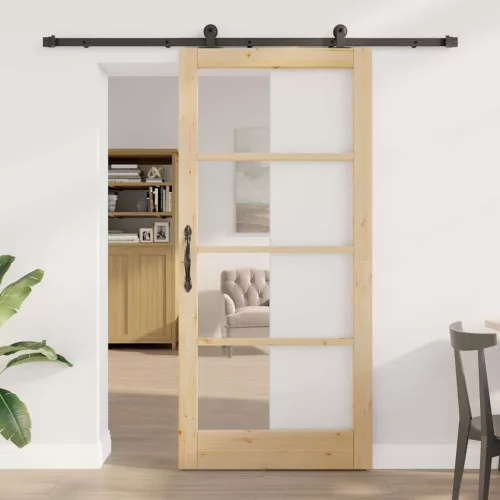 vidaXL Csúszó ajtó ORKDAL Természetes és fekete 93 x 202 cm