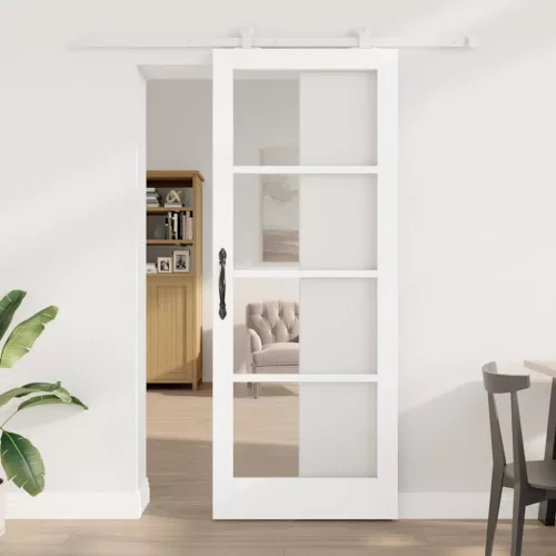vidaXL Csúszó ajtó ORKDAL Fehér 83 x 211 cm Tömör fenyőfa és üveg