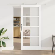   vidaXL Csúszó ajtó ORKDAL Fehér 93 x 211 cm Tömör fenyőfa és üveg