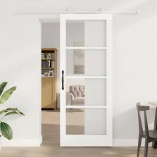   vidaXL Csúszó ajtó ORKDAL Fehér 83 x 211 cm Tömör fenyőfa és üveg