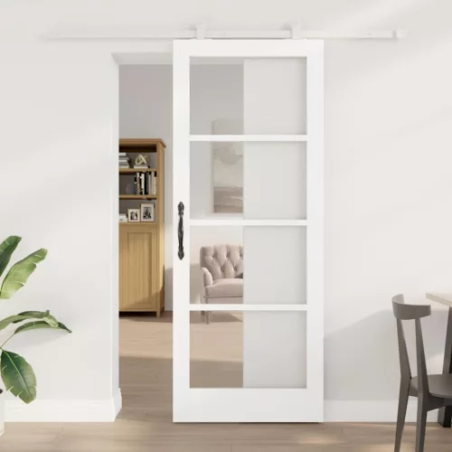 vidaXL Csúszó ajtó ORKDAL Fehér 83 x 211 cm Tömör fenyőfa és üveg