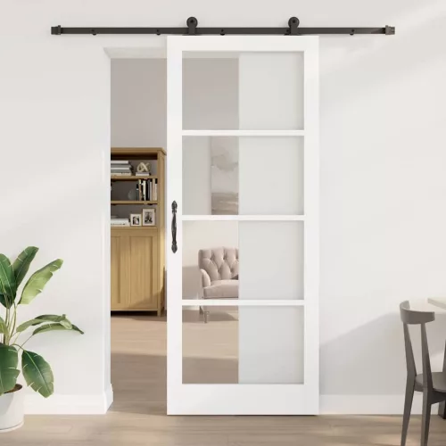 vidaXL Csúszó ajtó ORKDAL Fehér 93 x 232 cm Tömör fenyőfa és üveg