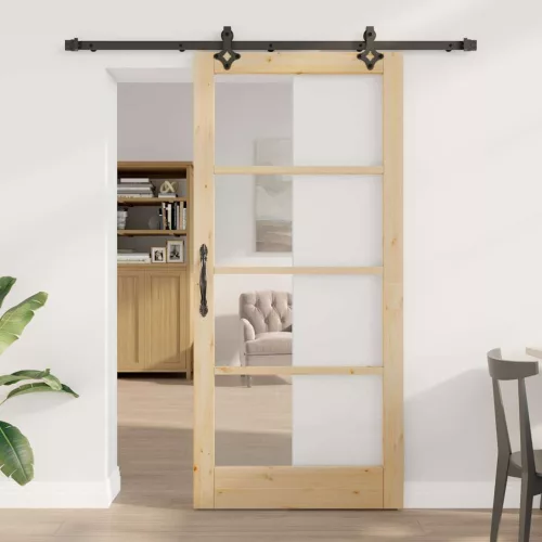 vidaXL Csúszó ajtó ORKDAL Természetes és fekete 93 x 202 cm