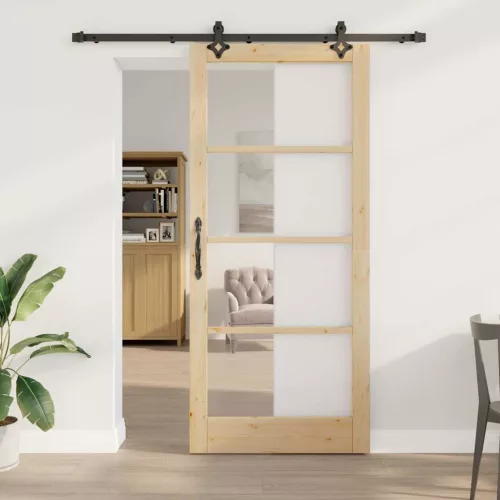 vidaXL Csúszó ajtó ORKDAL Természetes és fekete 93 x 211 cm