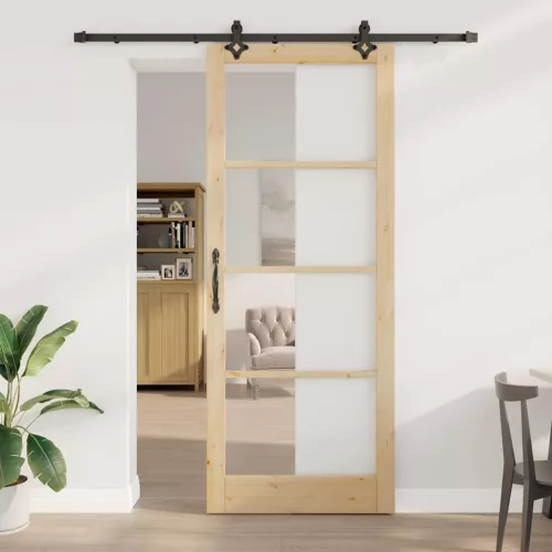 vidaXL Csúszó ajtó ORKDAL Természetes és fekete 93 x 232 cm