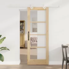   vidaXL Csúszó ajtó Természetes 73,5 x 198,5 cm Tömör fenyőfa és üveg