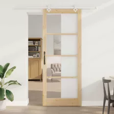   vidaXL Csúszó ajtó Természetes 93 x 232 cm Tömör fenyőfa és üveg
